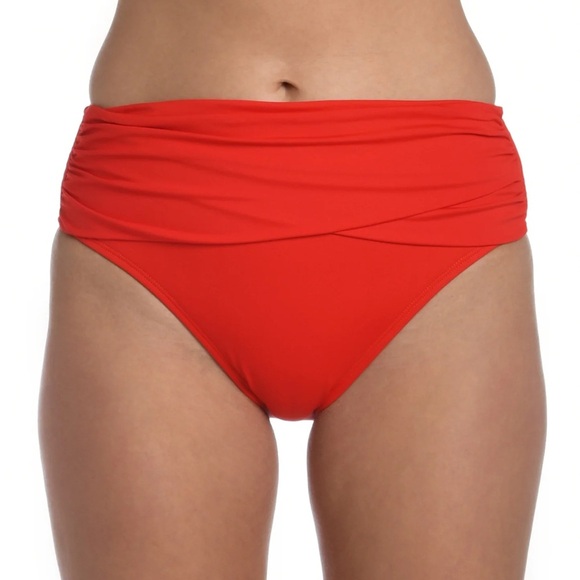 NEW La Blanca Island Goddess Mid Waist Sash Band Bikini Bottom 10 Cherry Red NWT - Picture 1 of 11
